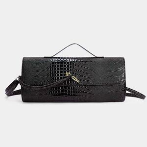 Elegant Black Crocodile-Embossed Clutch